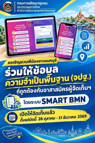 สพอ.บางบัวทอง แจ้งเปิดระบบโปรแกรมจัดเก็บ บันทึกและประมวลผล "Smart BMN ปี 2570"